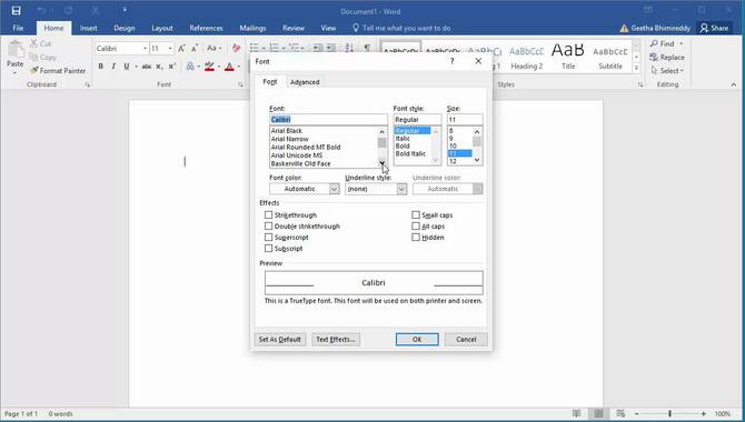 How To Change Document Font In Word 2016