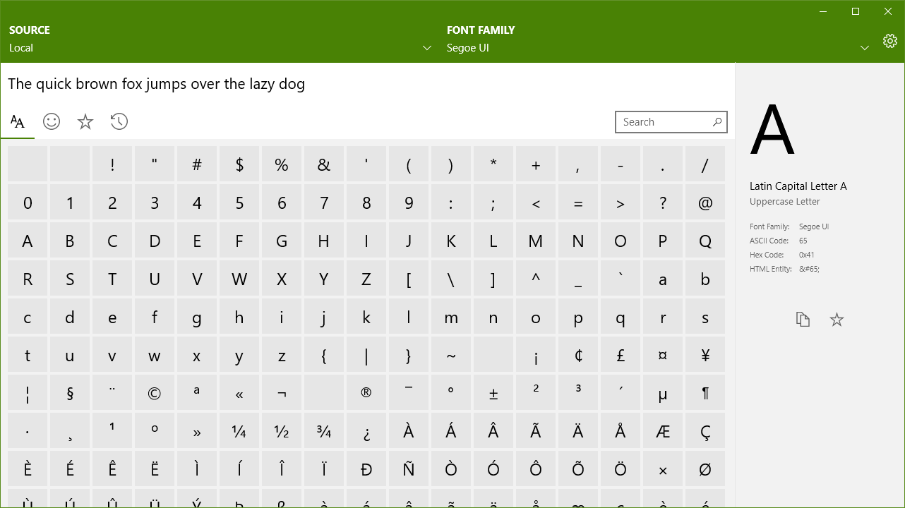 Features Of Font Characters-Map Viewer