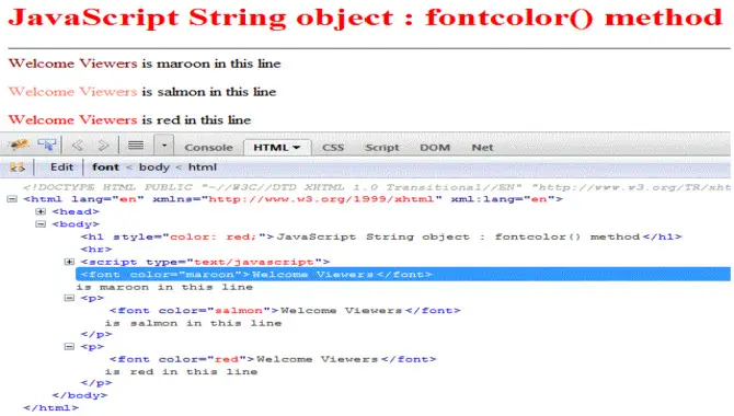 Example Of Using The Fontcolor() Method With JavaScript Font Colour