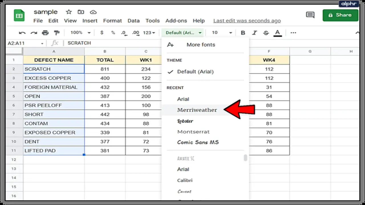 Selecting Fonts In Google Sheets